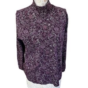 Lands End 100% Cotton Purple Floral Long Sleeve Top- Womens XL